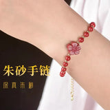 Natural Red Cinnabar Bracelet Round Bangle Adjustable Rope Jewelry