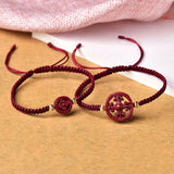 Red Cinnabar Bracelet Round Coin Bangle Adjustable Rope Jewelry