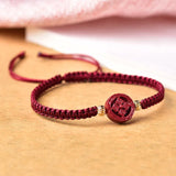 Red Cinnabar Bracelet Round Coin Bangle Adjustable Rope Jewelry