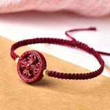 Red Cinnabar Bracelet Round Coin Bangle Adjustable Rope Jewelry