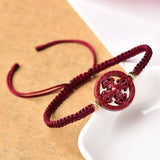 Red Cinnabar Bracelet Round Coin Bangle Adjustable Rope Jewelry