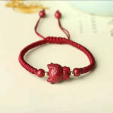 Natural Red Cinnabar Chinese Zodiac Bracelet Adjustable Bangle