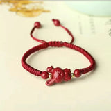 Natural Red Cinnabar Chinese Zodiac Bracelet Adjustable Bangle