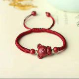 Natural Red Cinnabar Chinese Zodiac Bracelet Adjustable Bangle