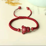 Natural Red Cinnabar Chinese Zodiac Bracelet Adjustable Bangle