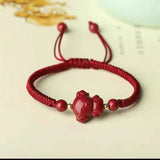 Natural Red Cinnabar Chinese Zodiac Bracelet Adjustable Bangle