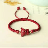 Natural Red Cinnabar Chinese Zodiac Bracelet Adjustable Bangle