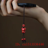Hand-Carved Red Cinnabar Chinese Zodiac Key Chain with Adjustable Bangle