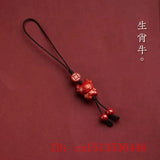 Hand-Carved Red Cinnabar Chinese Zodiac Key Chain with Adjustable Bangle