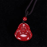 Natural Red Cinnabar Laughing Buddha Pendant Necklace