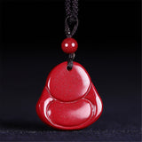Natural Red Cinnabar Laughing Buddha Pendant Necklace