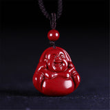 Natural Red Cinnabar Laughing Buddha Pendant Necklace