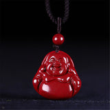 Natural Red Cinnabar Laughing Buddha Pendant Necklace