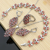Red Garnet Beads 925 Silver Jewelry Set Women Wedding Bohemian Earring Necklace
