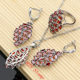 Red Garnet Beads 925 Silver Jewelry Set Women Wedding Bohemian Earring Necklace
