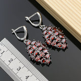 Red Garnet Beads 925 Silver Jewelry Set Women Wedding Bohemian Earring Necklace
