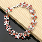 Red Garnet Beads 925 Silver Jewelry Set Women Wedding Bohemian Earring Necklace