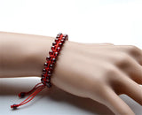 Red Garnet Bracelet Round Beads Red Rope DIY Bangle Jewelry