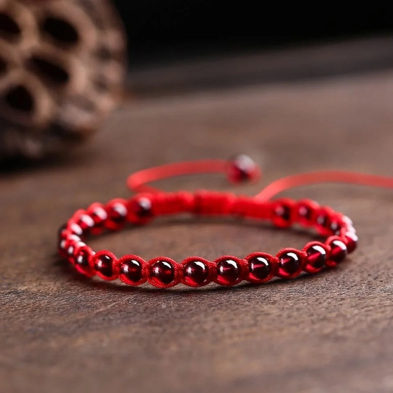 Red Garnet Bracelet Round Beads Red Rope DIY Bangle Jewelry Jade