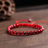 Red Garnet Bracelet Round Beads Red Rope DIY Bangle Jewelry Jade