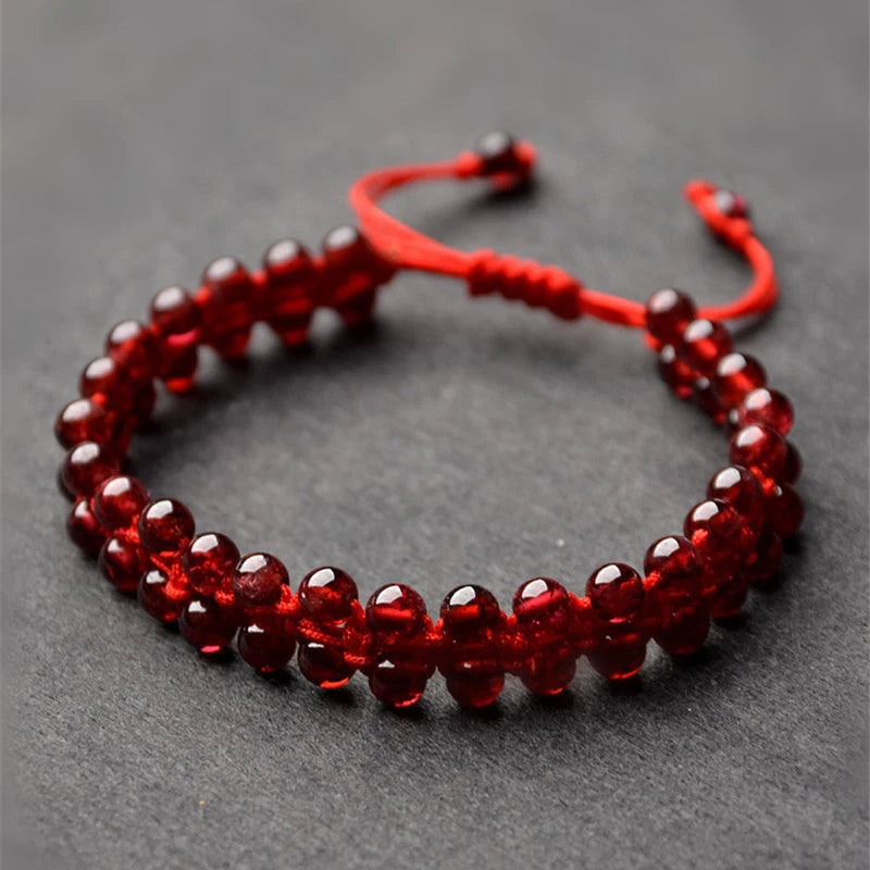 Red Garnet Bracelet Round Beads Red Rope Bangle Jewelry