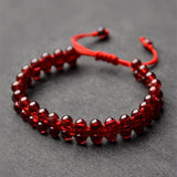 Red Garnet Bracelet Round Beads Red Rope Bangle Jewelry