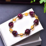 Red Garnet Braided Bracelet with Fishes Charm - Crystal Jewelry
