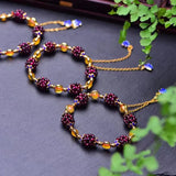 Red Garnet Braided Bracelet with Fishes Charm - Crystal Jewelry