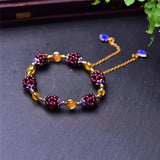 Red Garnet Braided Bracelet with Fishes Charm - Crystal Jewelry