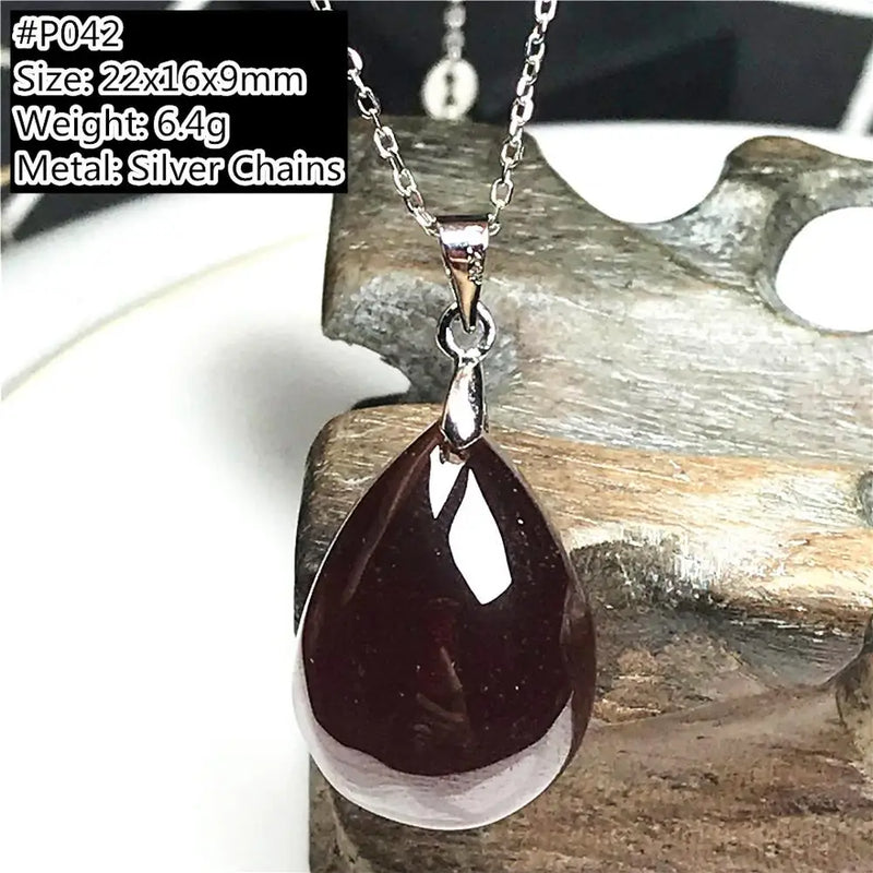 Red Garnet Pendant Necklace Lucky Love Water Drop Stone Silver Crystal AAAAA