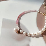 Red Gradient Tourmaline Round Beads Bracelet with Pearls