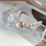 Red Gradient Tourmaline Round Beads Bracelet with Pearls