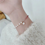 Red Gradient Tourmaline Round Beads Bracelet with Pearls
