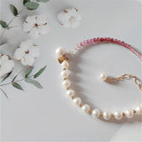 Red Gradient Tourmaline Round Beads Bracelet with Pearls