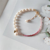Red Gradient Tourmaline Round Beads Bracelet with Pearls