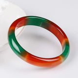 Hand Carved Wide Stripe Jade Bracelet, Three Floating Flower Bracelet