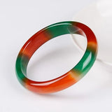 Hand Carved Wide Stripe Jade Bracelet, Three Floating Flower Bracelet