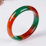 Hand Carved Wide Stripe Jade Bracelet, Three Floating Flower Bracelet