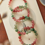 Red Green Strawberry Quartz Bead Bracelet Single-Wrap Jewelry