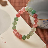 Red Green Strawberry Quartz Bead Bracelet Single-Wrap Jewelry