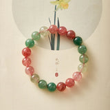 Red Green Strawberry Quartz Bead Bracelet Single-Wrap Jewelry