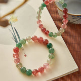 Red Green Strawberry Quartz Bead Bracelet Single-Wrap Jewelry