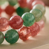 Red Green Strawberry Quartz Bead Bracelet Single-Wrap Jewelry