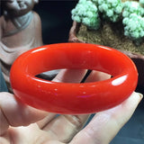 Hand Carved Flat Strip Chicken Blood Jade Bracelet - Men and Women Wide Strip