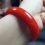 Hand Carved Flat Strip Chicken Blood Jade Bracelet - Men and Women Wide Strip