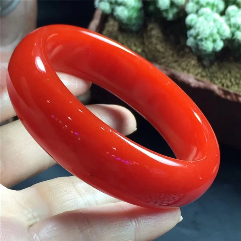 Hand Carved Flat Strip Chicken Blood Jade Bracelet - Men and Women Wide Strip