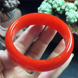 Hand Carved Flat Strip Chicken Blood Jade Bracelet - Men and Women Wide Strip