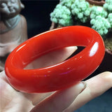 Hand Carved Flat Strip Chicken Blood Jade Bracelet - Men and Women Wide Strip