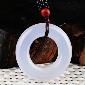 Hand-carved Red Jade Pendant Necklace with Long Sweater Chain