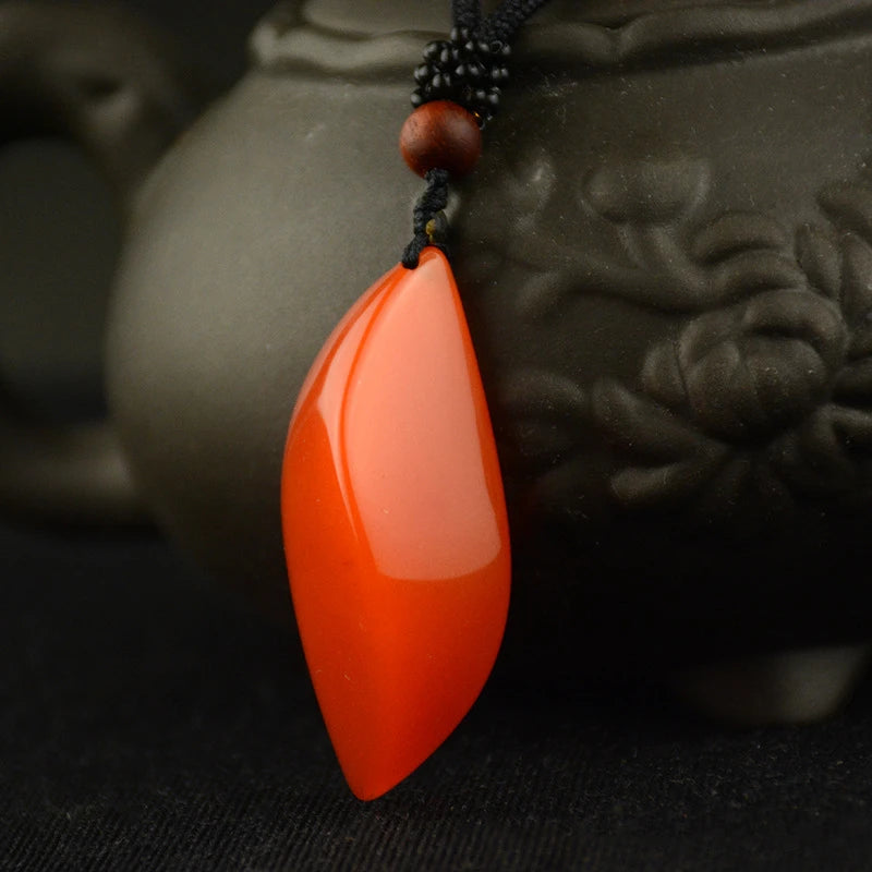 Red Hand-carved Water Drop Jade Pendant Necklace for Men and Women